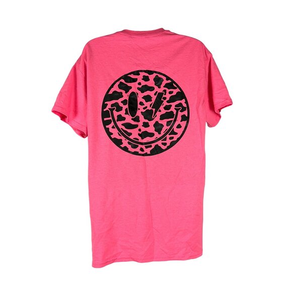 Gildan Ultra Cotton Pink Graphic Smiley Face TShirt Medium Crew Neck Tee Shirt - Picture 8 of 8